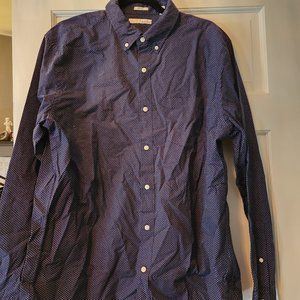 Hawker Rye Blue Dotted Long Sleeve Button Down Mens Shirt L